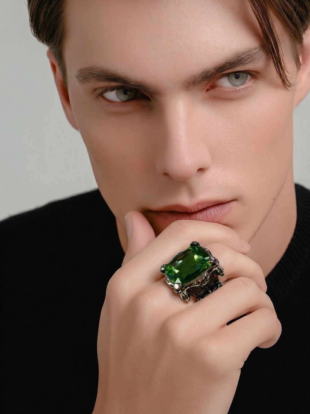 Art Nouveau Art Deco Filigree Lab Peridot Ring Size 7 3/4 NEW Unisex